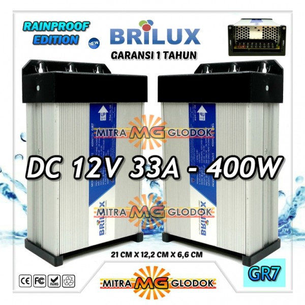 Power Supply Trafo Brilux DC 12V 33.3A | 400W (Super Quality) - Rainproof